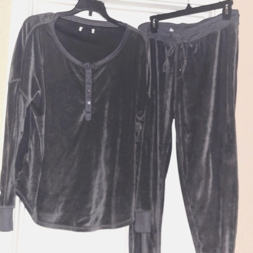 JOGGER SWEATS OUTFIT LUXURIOUS gray velour soft L drawstring comfy warm